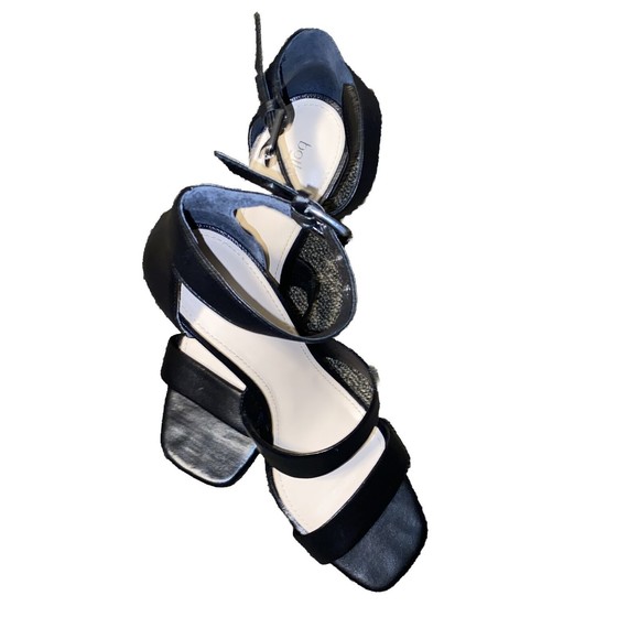 Botkier New York Black Leather Lorri Two Band Ankle Strap Sandals Heels Size 9 - Picture 3 of 16